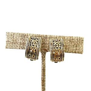 Half Hoop Scroll Design Openwork Clip on Earrings gold tone